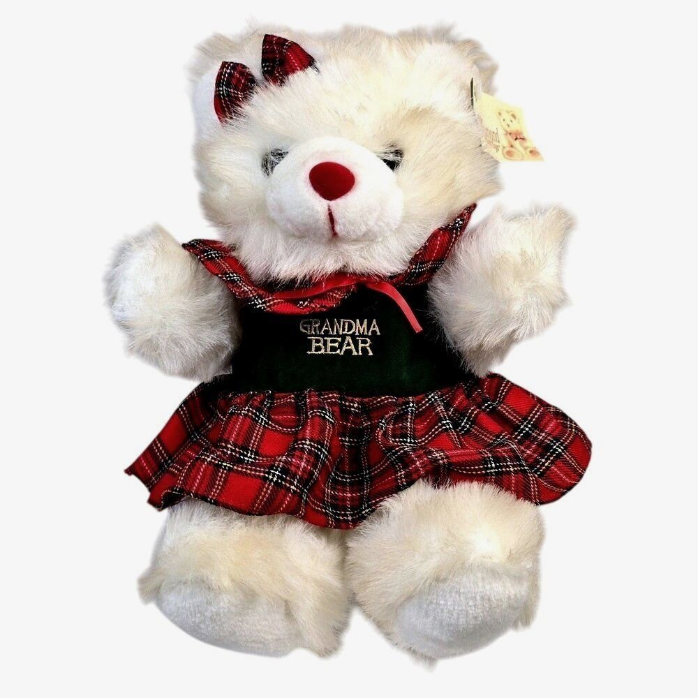 Vtg 90s Diamond Plush Grandma Bear‎ 10" Plaid Dress Christmas Holiday W/Tag